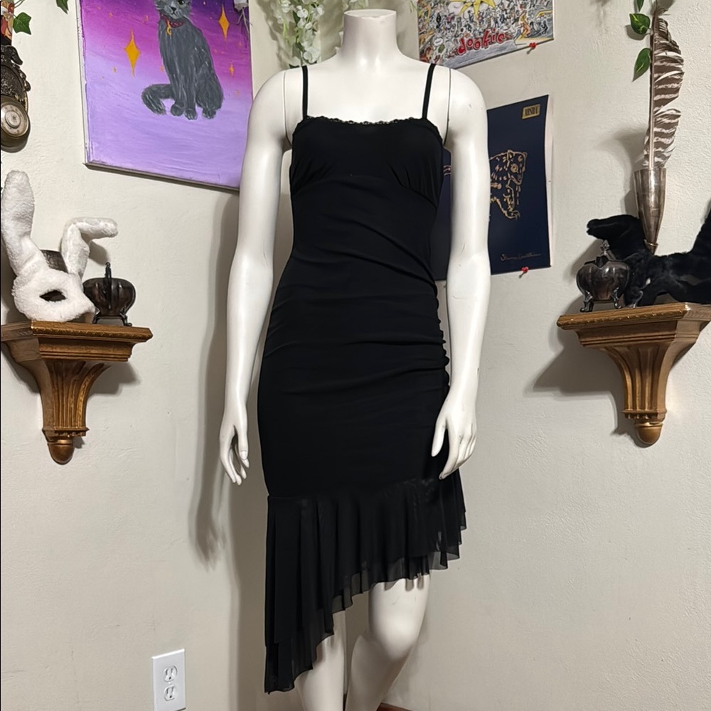 Black Asymmetrical Ruched Cocktail Dress